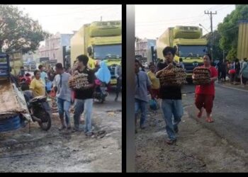 Warga Jarah Telur dari Mobil Pikap yang Kecelakaan di Labuhanbatu (Instagram @funnelmedia)