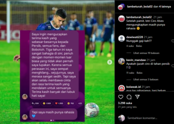 Setelah Umumkan Pamit dari Persib, Istri Ciro Alves Sebut Masih Punya Rahasia dengan Emot Hati Biru/ tangkapan layar instagram