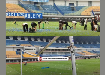 Kondisi Stadion Gelora Bandung Lautan Api (GBLA) Pasca Perayaan Juara Persib Bandung: Rumput Lapangan Rusak dan Gawang Patah
