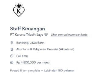Lowongan Kerja Terbaru Staff Keuangan di PT Karuna Triasih Jaya Gaji Rp 4 Juta ! Berikut Syarat dan Cara Melamarnya