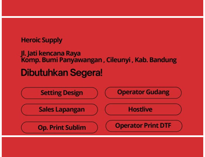 6 Posisi Sekaligus! Heroic Supply Bandung Buka Loker Buat Lulusan SMA SMK