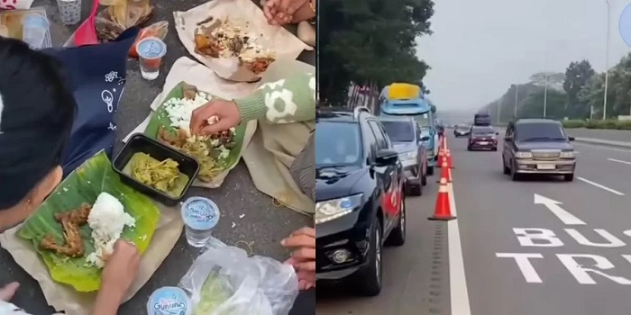 Viral, Sekelompok Pemudik Gelar Botram di Bahu Jalan Tol Cipali