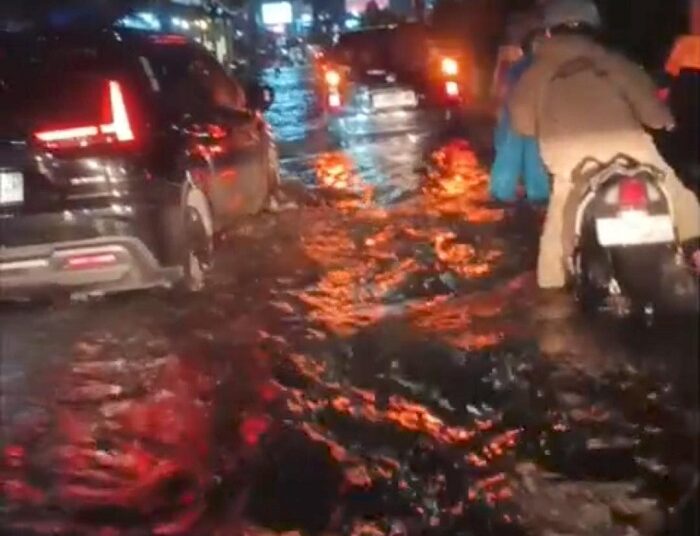 Hujan Disertai Angin Kencang di Pusat Kota : Sejumlah Pohon Tumbang dan Banjir Genangi Jalan Protokol