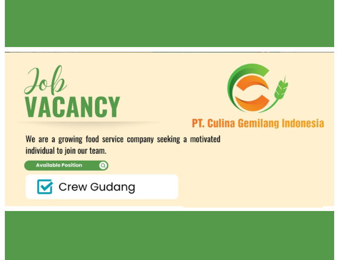 Loker Crew Gudang! PT Culina Gemilang Indonesia Bandung Buka Lowongan Terbaru 1 Loker Crew Gudang! PT Culina Gemilang Indonesia Bandung Buka Lowongan Terbaru